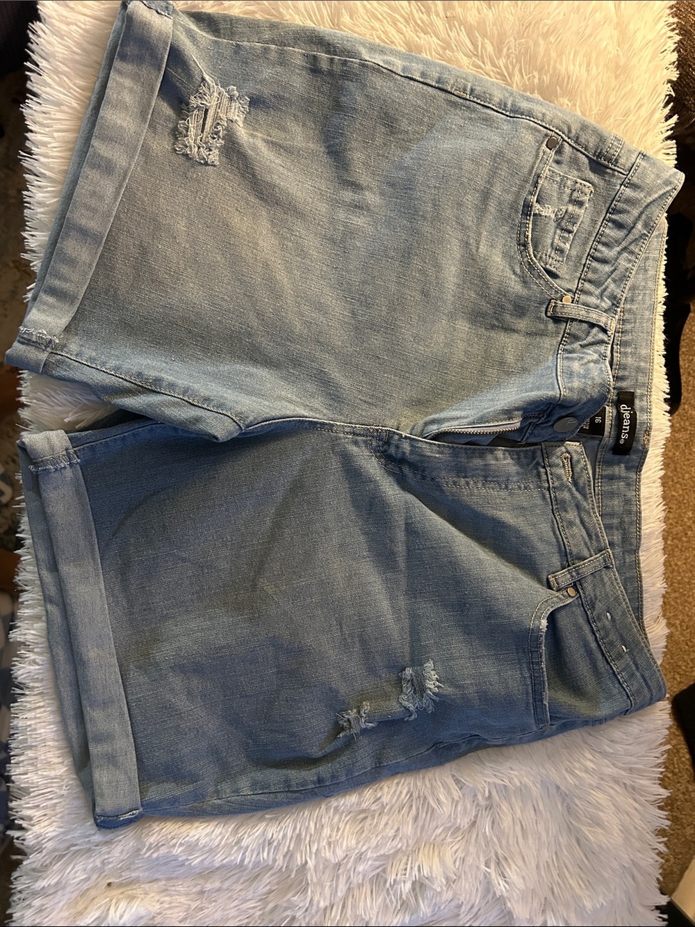 d. jeans Light Blue Distressed Roll-Cuff Denim Shorts